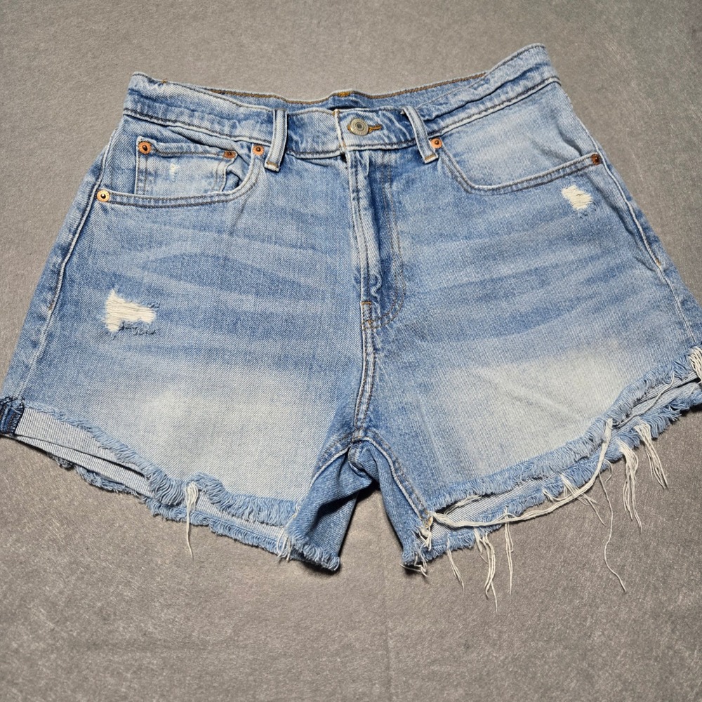 Lucky Brand Relaxed Short Womens 4/27 Light Wash Distressed Raw Hem Denim Shorts - Picture 1 of 10